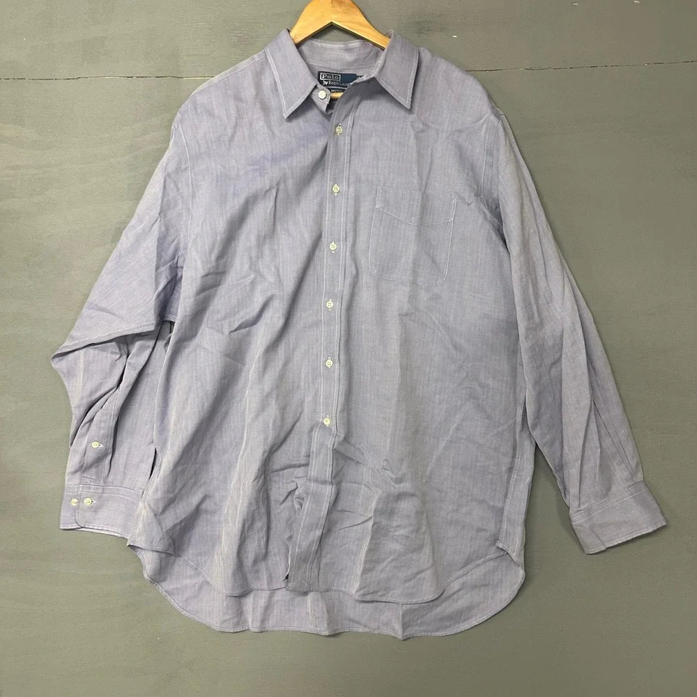 Polo Ralph Lauren‎ Andrew Shirt Mens 18 34/35 Purple Herringbone 100% Cotton L/S